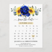 Royal Blue Rustic Sunflower Modern Save the Date Briefkaart (Voorkant)