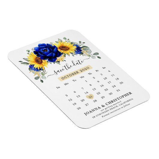 Royal Blue Rustic Sunflower Modern Save the Date Magneet (Rechterzijde)