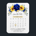 Royal Blue Rustic Sunflower Modern Save the Date Magneet<br><div class="desc">Elegant en modern rustiek land op te slaan de datum kalender magneet beschikt over felgele zonnebloem, koningsblauwe pioenen, baby's adem, gypsophila florale lijst / krans met eucalyptus bladeren. Vind meer bijpassende design en variaties uit mijn "blissweddingpaperie" winkel. En neem gerust contact met mij op voor verdere aanpassingen of overeenkomende items....</div>
