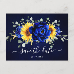 Royal Blue Rustic Sunflower Modern Save the Date P Briefkaart