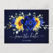 Royal Blue Rustic Sunflower Modern Save the Date P Briefkaart (Voorkant)