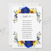 Royal Blue Rustic Sunflower Modern Seating Chart Kaart (Achterkant)