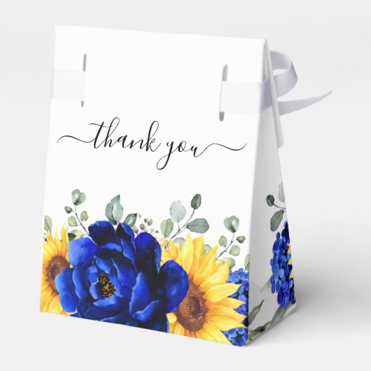 Royal Blue Rustic Sunflower Modern Vrijgezellenfee Bedankdoosjes (Achterkant)