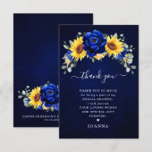 Royal Blue Rustic Sunflower Modern Vrijgezellenfee Bedankkaart (Voorkant / Achterkant)