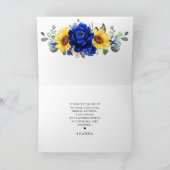 Royal Blue Rustic Sunflower Modern Vrijgezellenfee Bedankkaart (Binnen)