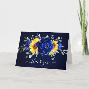 Royal Blue Rustic Sunflower Modern Vrijgezellenfee Bedankkaart