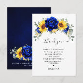 Royal Blue Rustic Sunflower Modern Vrijgezellenfee Bedankkaart (Voorkant / Achterkant)