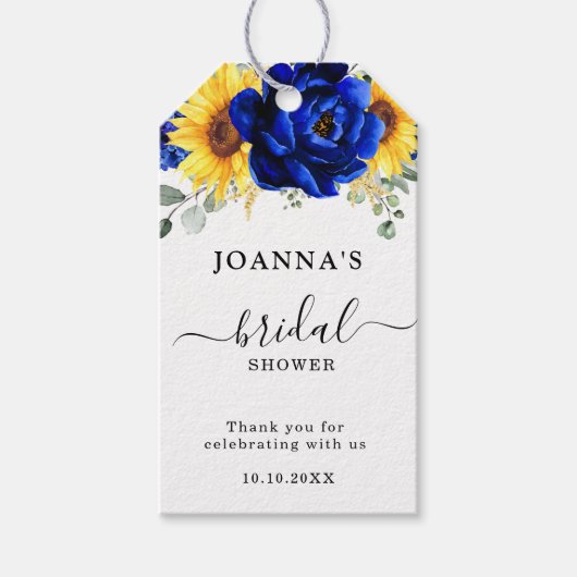 Royal Blue Rustic Sunflower Modern Vrijgezellenfee Cadeaulabel (Voorkant)