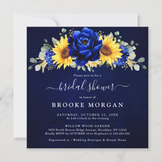Royal Blue Rustic Sunflower Modern Vrijgezellenfee Kaart (Voorkant)