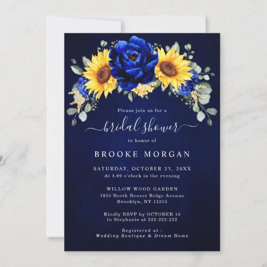Royal Blue Rustic Sunflower Modern Vrijgezellenfee Kaart (Voorkant)