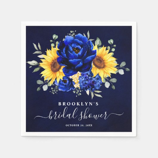 Royal Blue Rustic Sunflower Modern Vrijgezellenfee Servet (Voorkant)