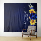 Royal Blue Rustic Sunflower Modern Vrijgezellenfee Wandkleed (In Situ (horizontaal))