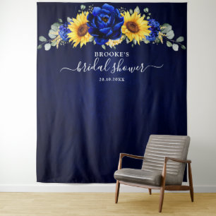 Royal Blue Rustic Sunflower Modern Vrijgezellenfee Wandkleed