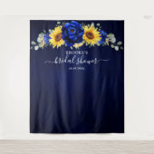 Royal Blue Rustic Sunflower Modern Vrijgezellenfee Wandkleed (Voorkant)