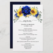Royal Blue Rustic Sunflower Modern Wedding Menu (Voorkant / Achterkant)