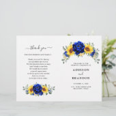 Royal Blue Rustic Sunflower Modern Wedding Program (Staand voorkant)