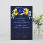 Royal Blue Rustic Sunflower Modern Wedding Program (Staand voorkant)