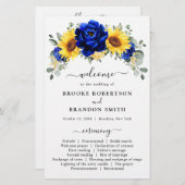 Royal Blue Rustic Sunflower Modern Wedding Program (Voorkant / Achterkant)