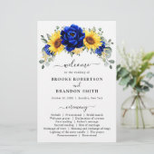 Royal Blue Rustic Sunflower Modern Wedding Program (Staand voorkant)