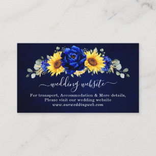 Royal Blue Rustic Sunflower Modern Wedding Website Informatiekaartje