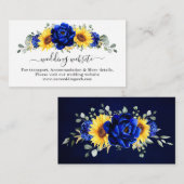Royal Blue Rustic Sunflower Modern Wedding Website Informatiekaartje (Voorkant / Achterkant)