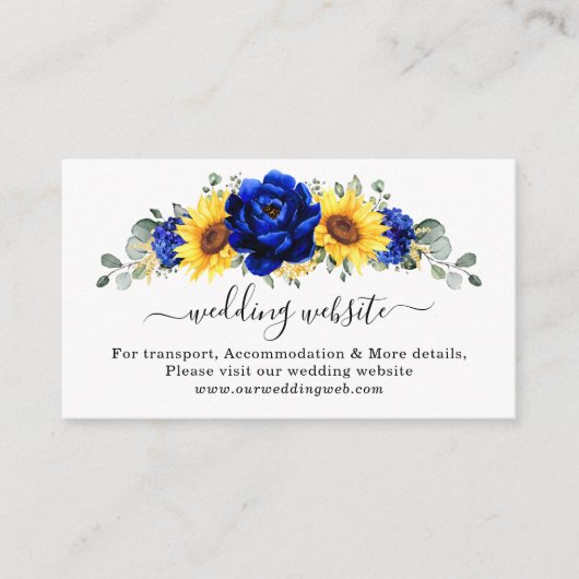 Royal Blue Rustic Sunflower Modern Wedding Website Informatiekaartje (Voorkant)