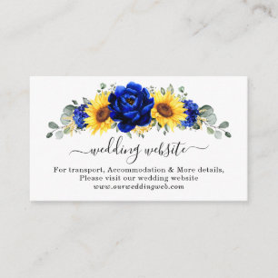 Royal Blue Rustic Sunflower Modern Wedding Website Informatiekaartje