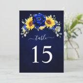 Royal Blue Rustic Sunflower Table Number Kaart (Staand voorkant)