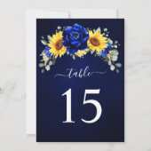 Royal Blue Rustic Sunflower Table Number Kaart (Achterkant)