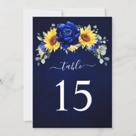 Royal Blue Rustic Sunflower Table Number Kaart