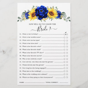 Royal Blue Rustic Sunflower Vrijgezellenfeest Game