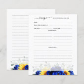 Royal Blue Rustic Sunflower Vrijgezellenfeest Reci (Voorkant / Achterkant)