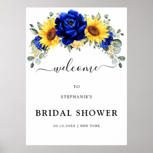 Royal Blue Rustic Sunflower Vrijgezellenfeest Welk Poster