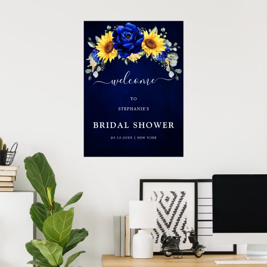 Royal Blue Rustic Sunflower Vrijgezellenfeest Welk Poster (Thuiskantoor)