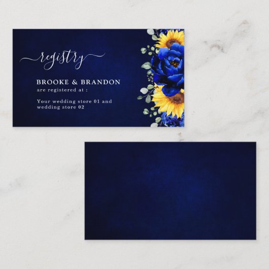 Royal Blue Rustic Sunflower Wedding Registry Enclo Informatiekaartje (Voorkant / Achterkant)