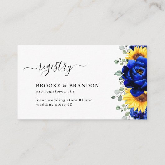 Royal Blue Rustic Sunflower Wedding Registry Informatiekaartje (Voorkant)