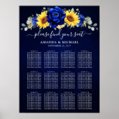 Royal Blue Rustic Sunflower Wedding Seating Chart Poster (Voorkant)