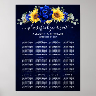 Royal Blue Rustic Sunflower Wedding Seating Chart Poster