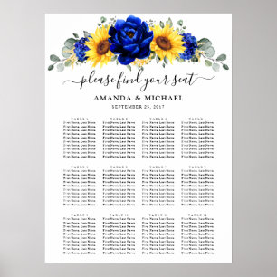 Royal Blue Rustic Sunflower Wedding Seating Chart Poster