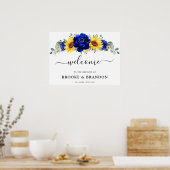 Royal Blue Rustic Sunflower Wedding Welcome Poster (Keuken)