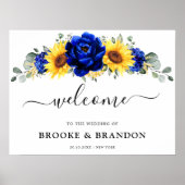 Royal Blue Rustic Sunflower Wedding Welcome Poster (Voorkant)