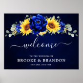 Royal Blue Rustic Sunflower Wedding Welcome Poster (Voorkant)