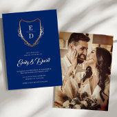 Royal Blue rustiek goud monogram foto Save The Date