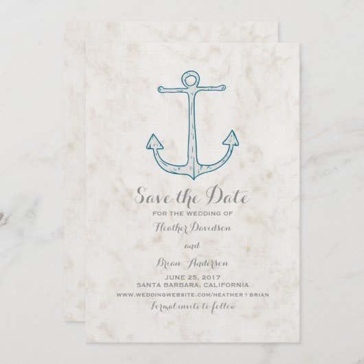 Royal Blue Rustieke Anker Save the Date Uitnodigen (Voorkant / Achterkant)