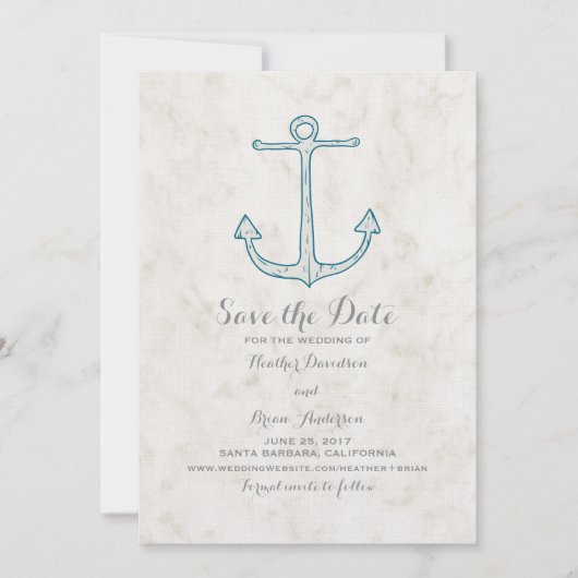 Royal Blue Rustieke Anker Save the Date Uitnodigen (Voorkant)