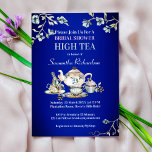 Royal blue  rustige waterverf high tea kaart<br><div class="desc">Royal blue  rustic waterverf high tea bridal douches</div>