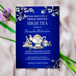 Royal blue  rustige waterverf high tea kaart