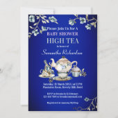 Royal blue  rustige waterverf high tea kaart (Voorkant)