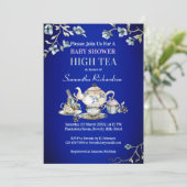 Royal blue  rustige waterverf high tea kaart (Staand voorkant)