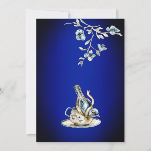 Royal blue  rustige waterverf high tea kaart (Achterkant)